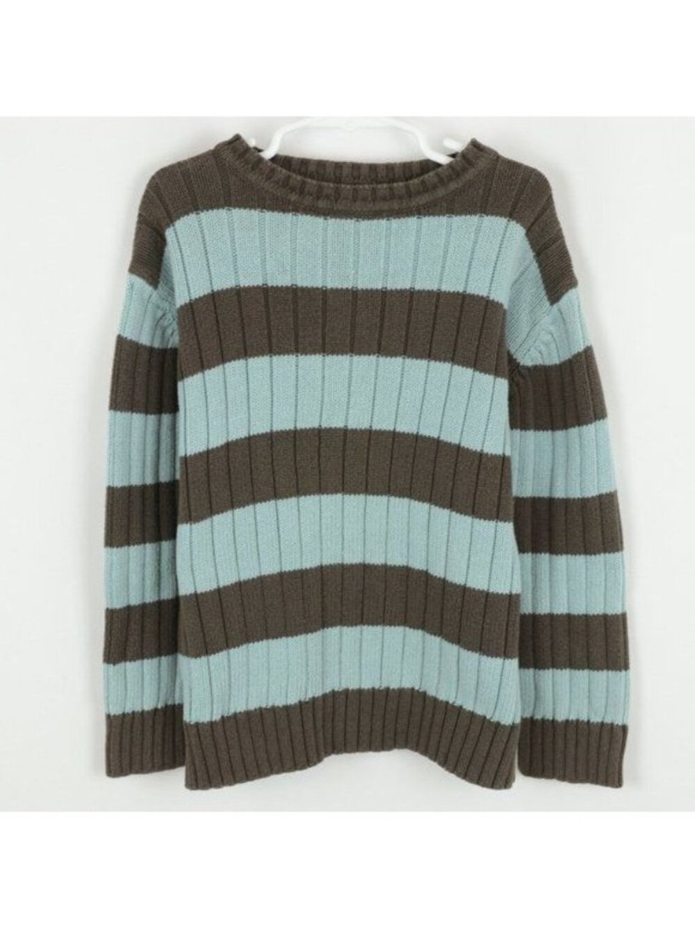 Gymboree Kids Small Blue Brown Cotton Striped Ribbed Crewneck Sweater
